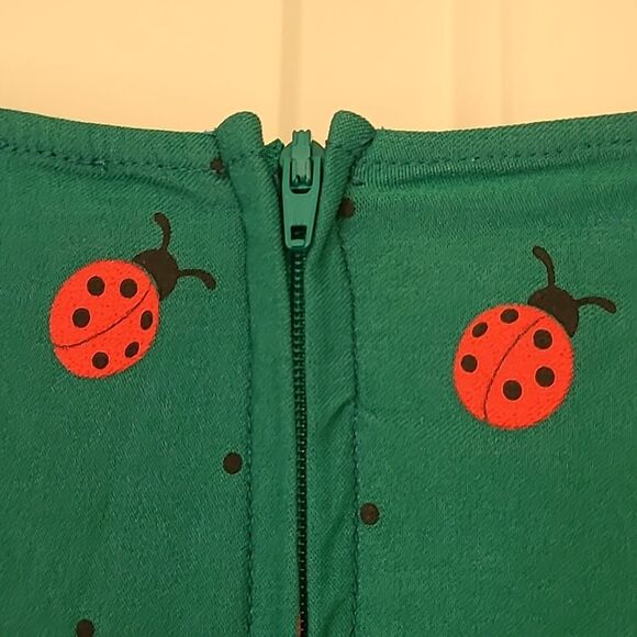 Unique Vintage Green Dress Red Lady Bug Print Key Hole Neck Size 10-12 NWT - Picture 9 of 15